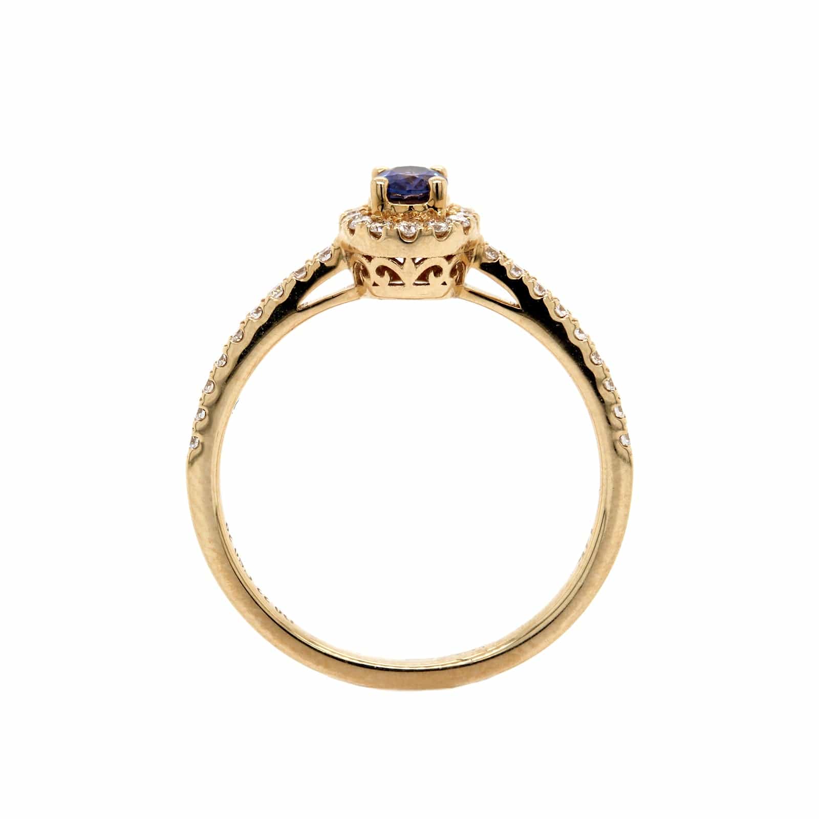 14K Yellow Gold Oval Sapphire and Diamond Halo Ring