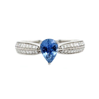 14K White Gold Pear Sapphire and Diamond Ring