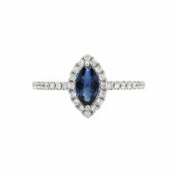 14K White Gold Marquise Cut Sapphire and Diamond Ring