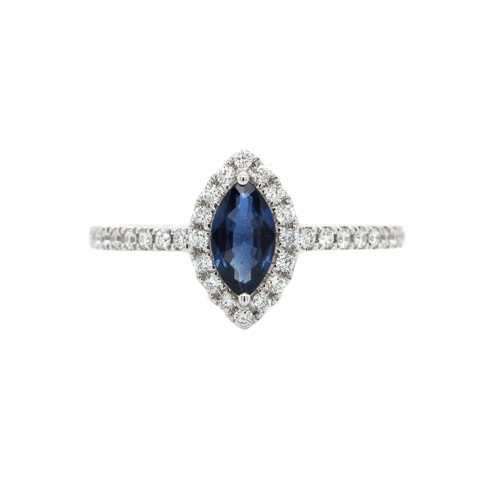 14K White Gold Marquise Cut Sapphire and Diamond Ring