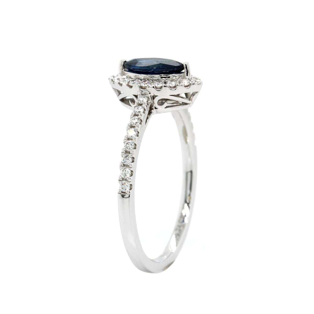 14K White Gold Marquise Cut Sapphire and Diamond Ring