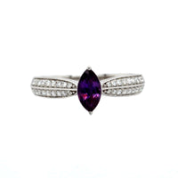 14K White Gold Marquise Cut Purple Sapphire and Diamond Ring