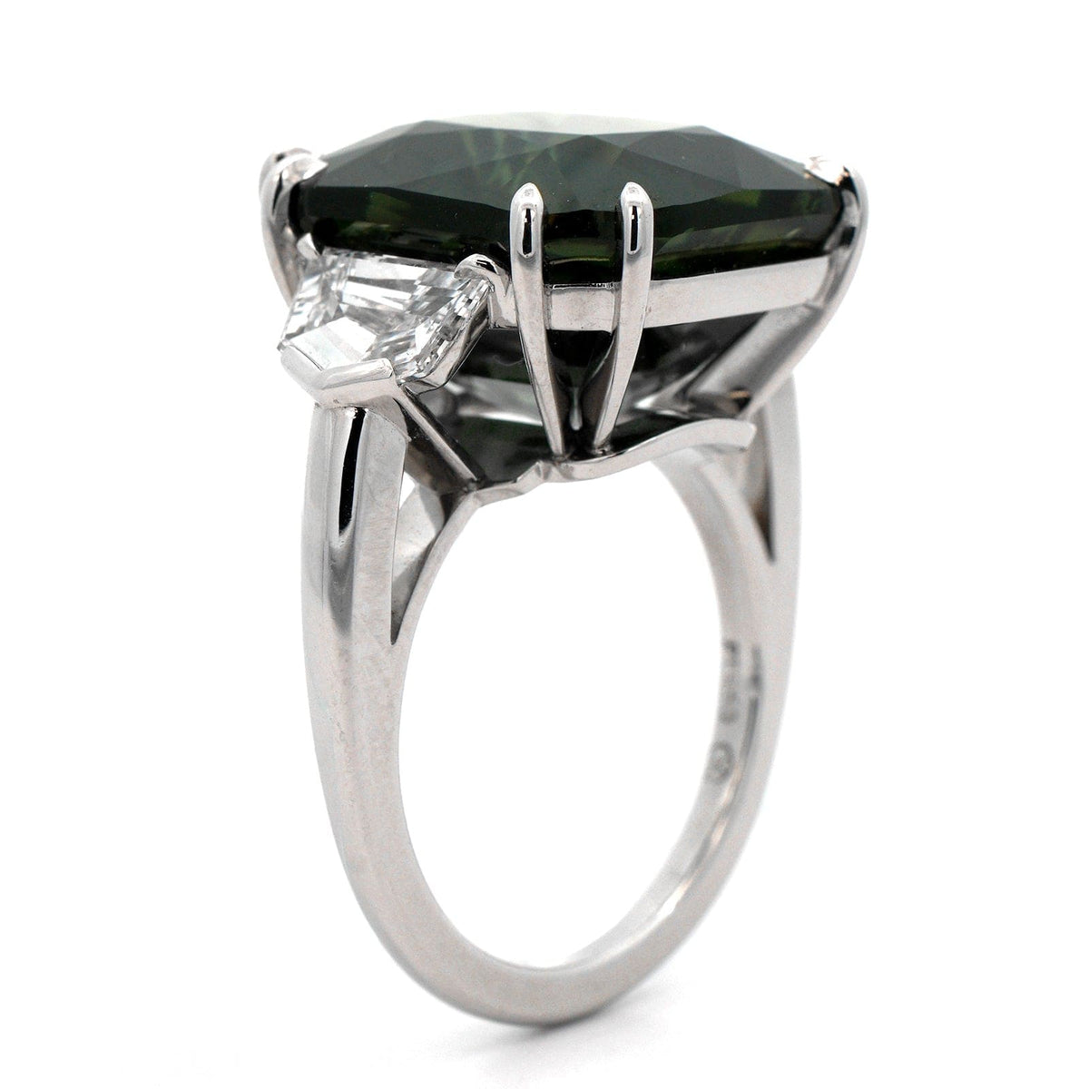 Bayco Platinum 3 Stone Green Sapphire and Diamond Ring