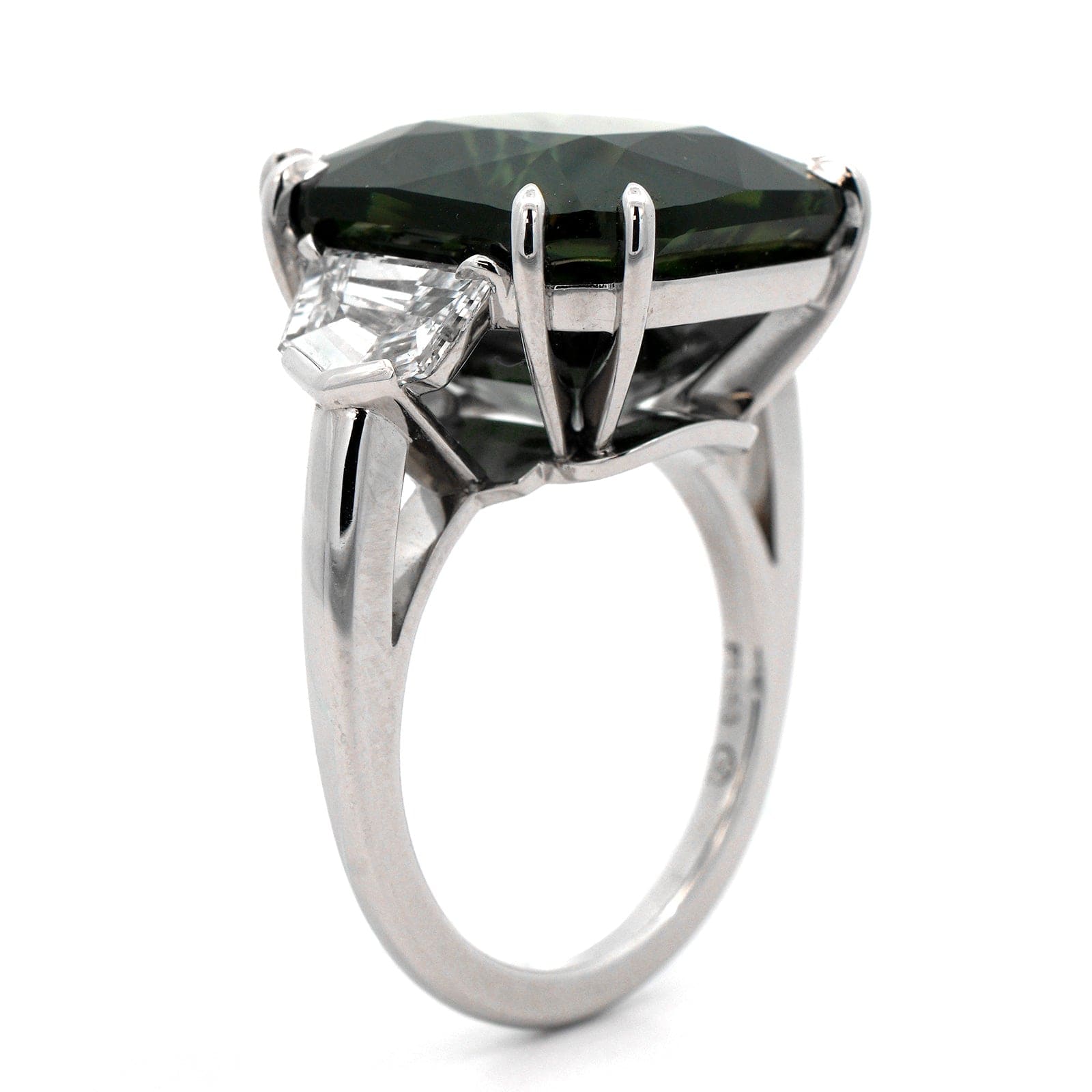Bayco Platinum 3 Stone Green Sapphire and Diamond Ring