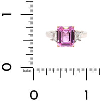 Platinum and 20K Rose Gold Three Stone Emerald Cut Sapphire and Diamond Ring