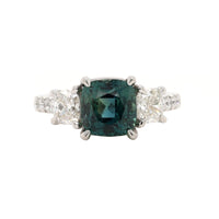 Platinum Three Stone Cushion Cut Sapphire and Diamond Ring