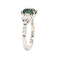 Platinum Three Stone Cushion Cut Sapphire and Diamond Ring