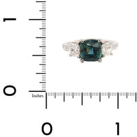 Platinum Three Stone Cushion Cut Sapphire and Diamond Ring