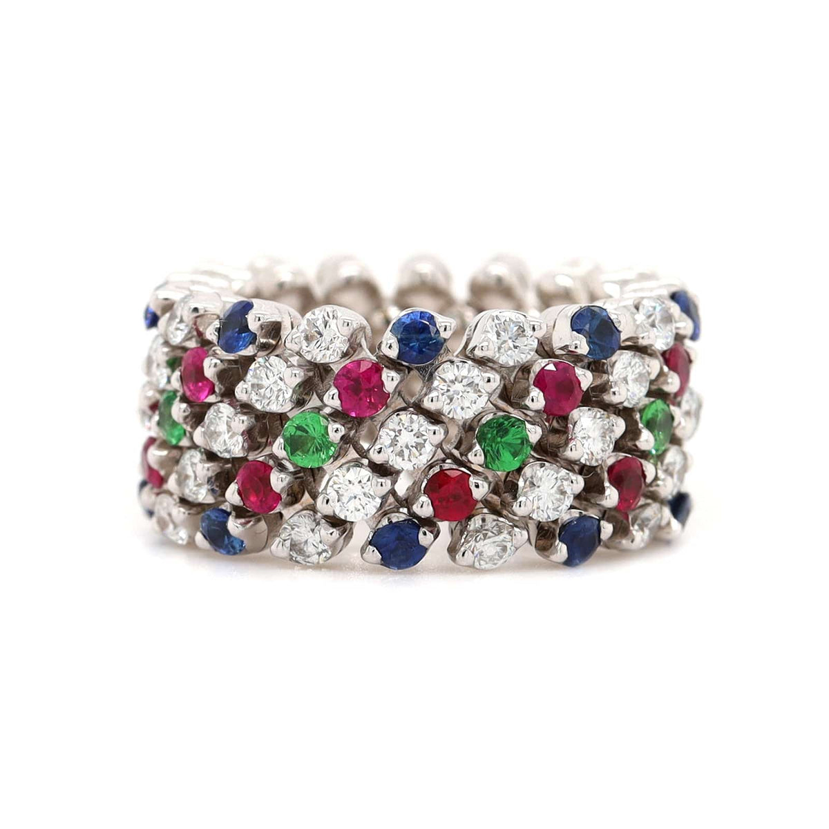 18K White Gold Adjustable Diamond and Multi Gemstone Ring