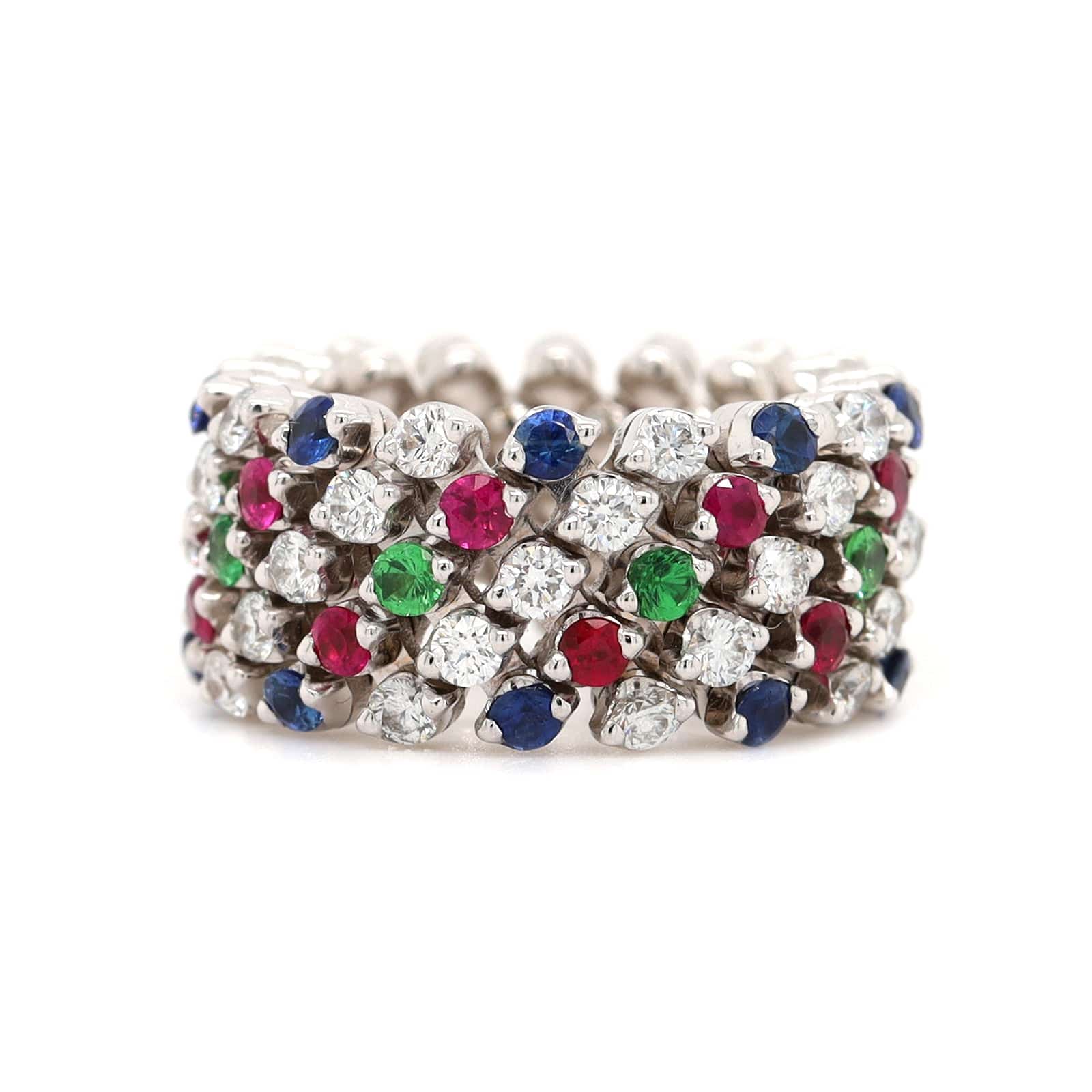 18K White Gold Adjustable Diamond and Multi Gemstone Ring