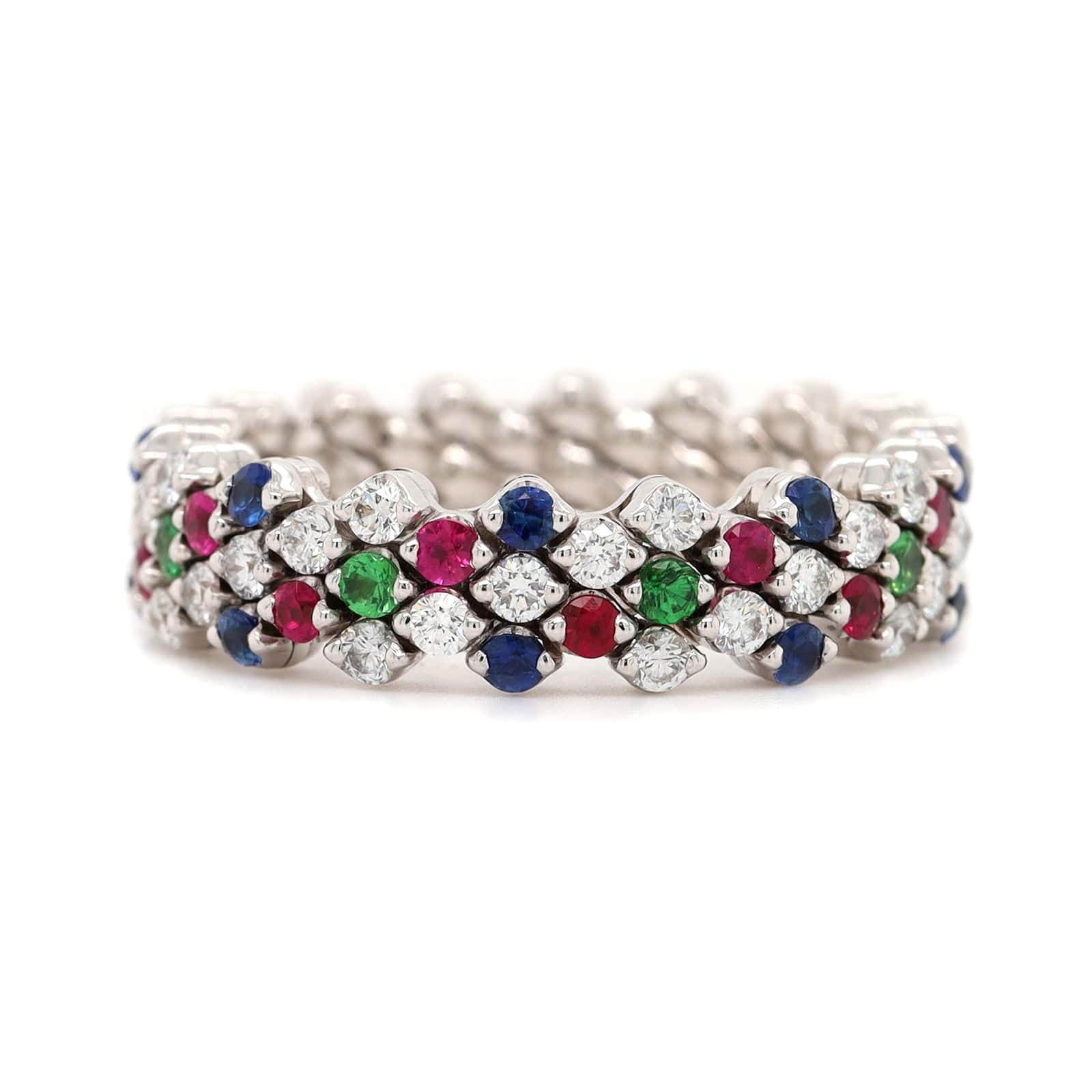 18K White Gold Adjustable Diamond and Multi Gemstone Ring