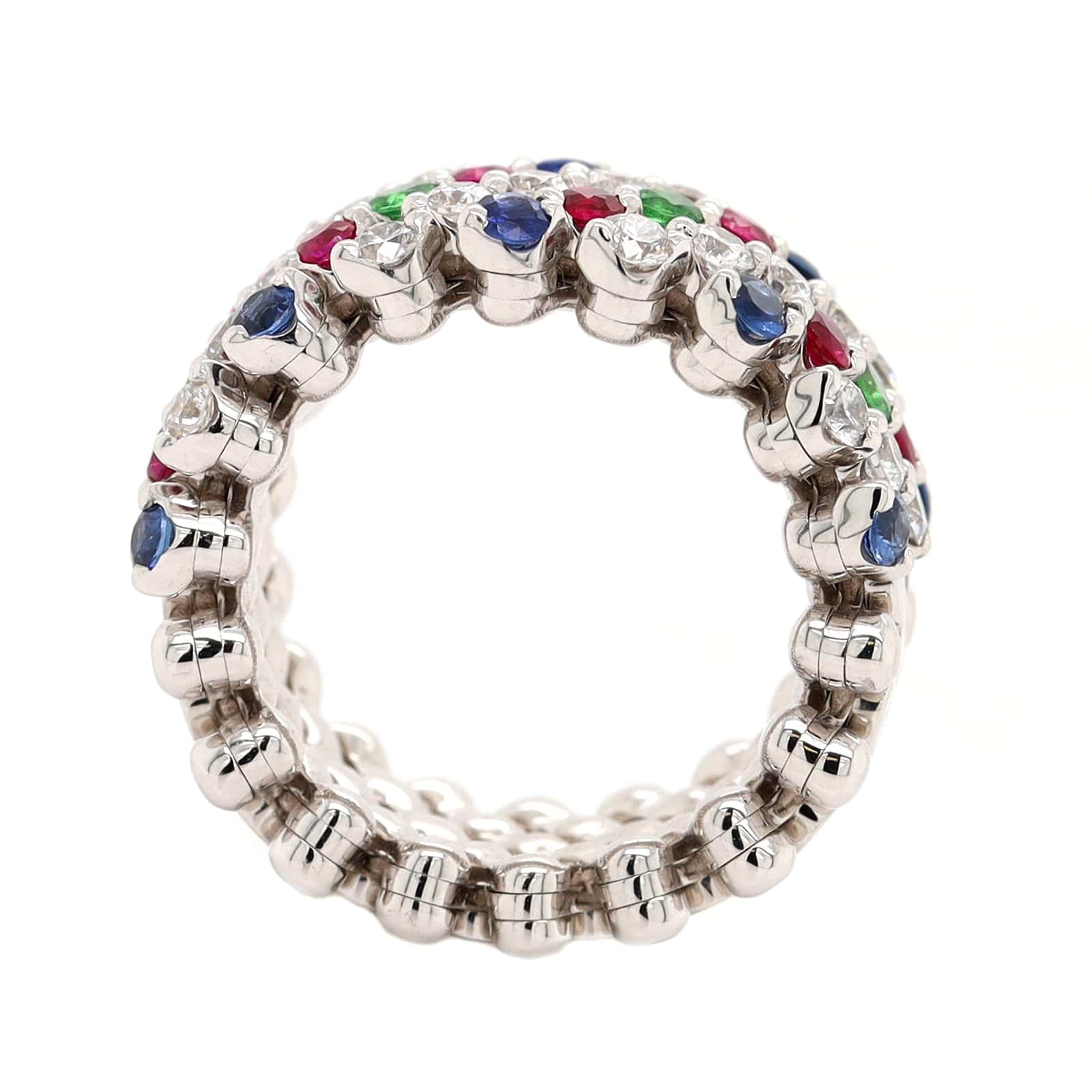 18K White Gold Adjustable Diamond and Multi Gemstone Ring