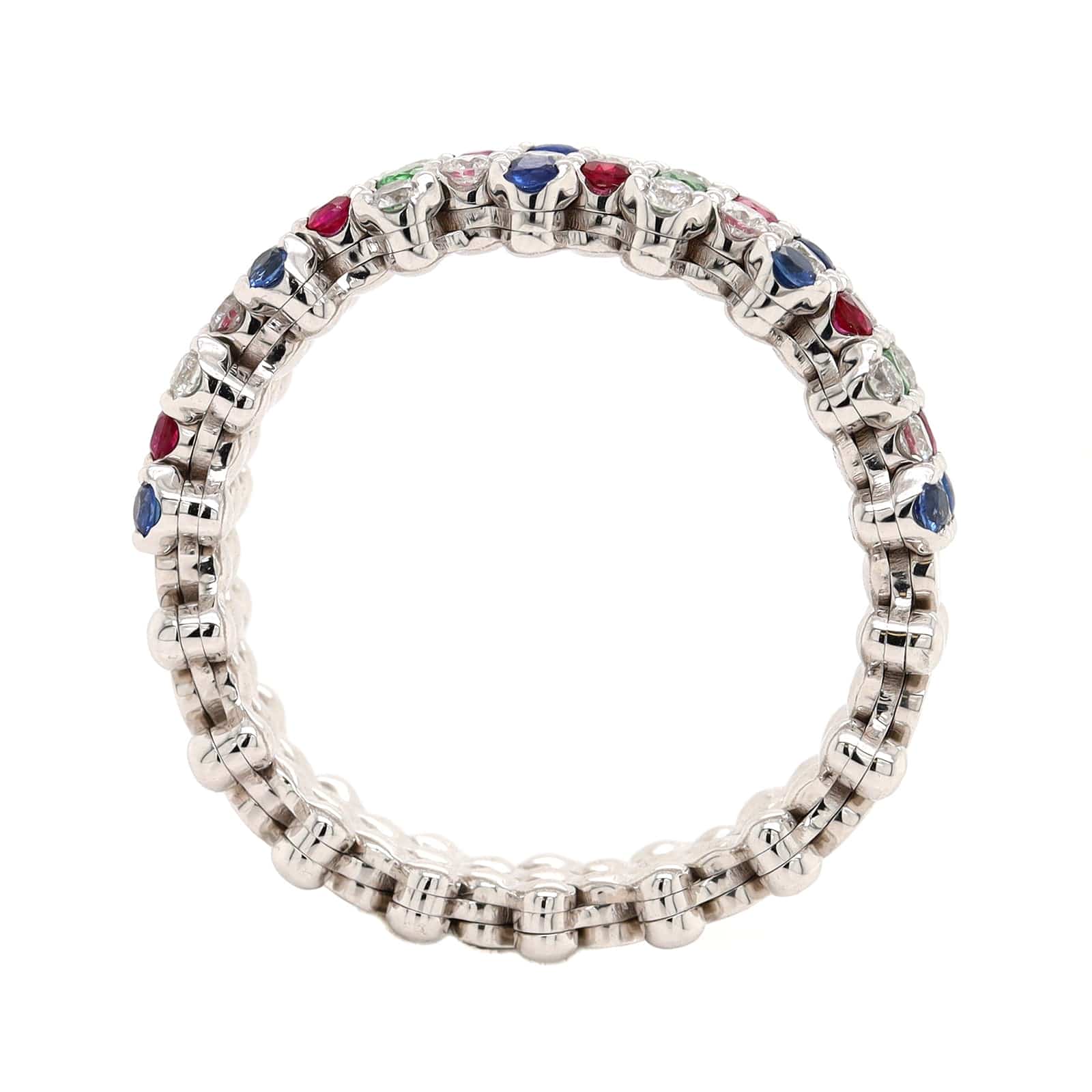 18K White Gold Adjustable Diamond and Multi Gemstone Ring