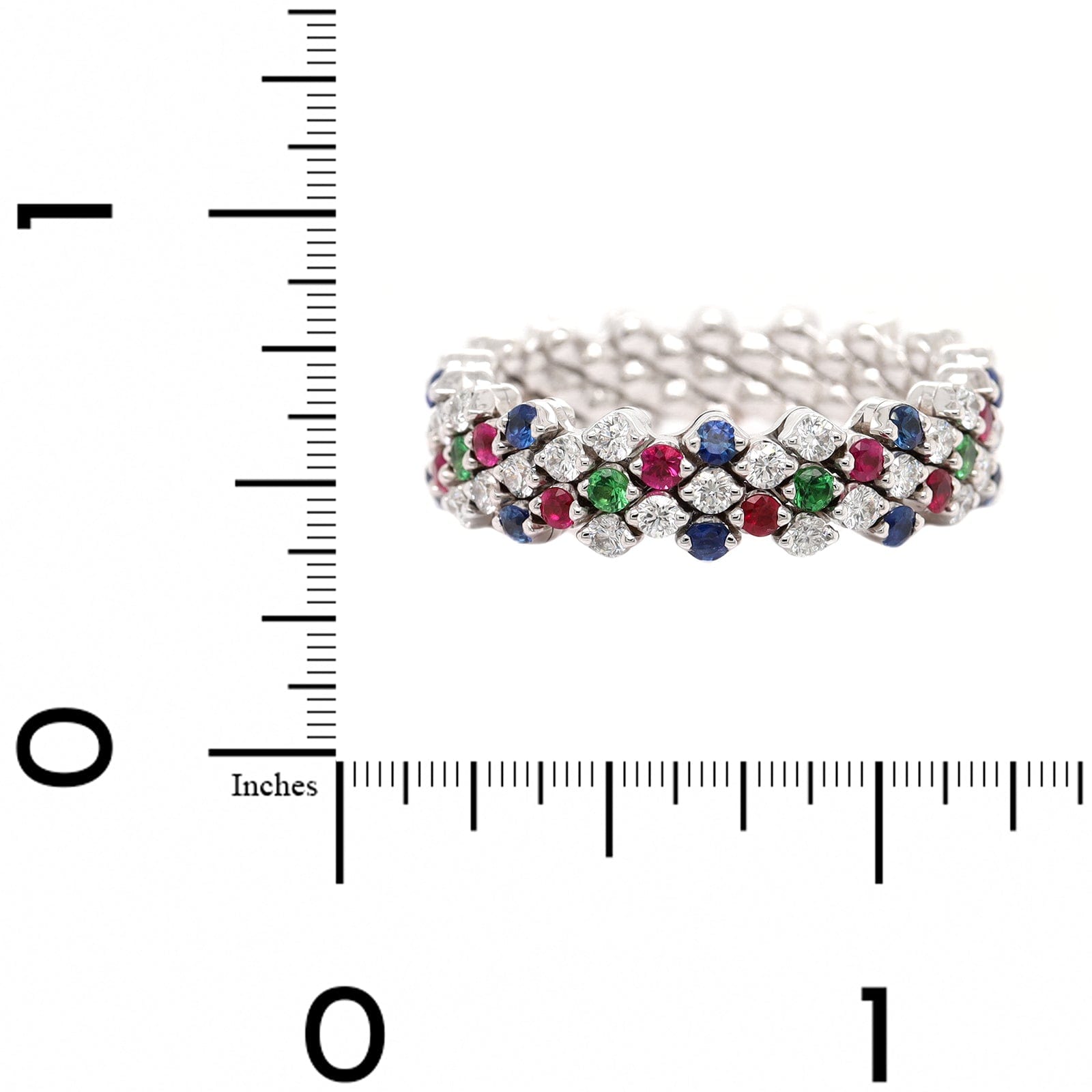 18K White Gold Adjustable Diamond and Multi Gemstone Ring