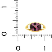 18K Yellow Gold Three Stone Cushion Cut Padparadscha and Diamond Ring