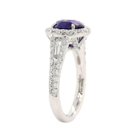 Platinum Oval Purple Sapphire and Diamond Halo Ring