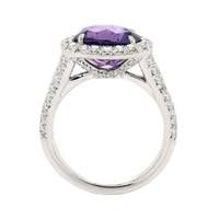 Platinum Oval Purple Sapphire and Diamond Halo Ring