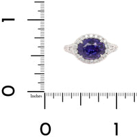Platinum Oval Purple Sapphire and Diamond Halo Ring