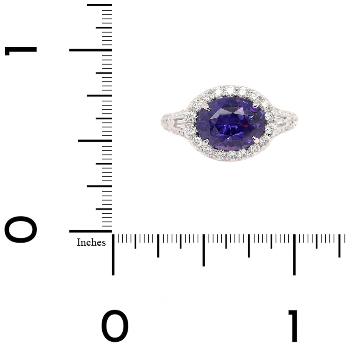 Platinum Oval Purple Sapphire and Diamond Halo Ring