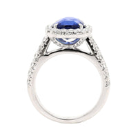 Platinum Cushion Cut Blue Sapphire and Diamond Halo Ring