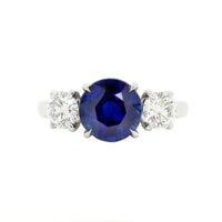 Platinum Three Stone Round Sapphire and Diamond Ring