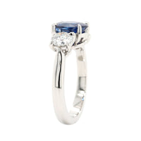 Platinum Three Stone Round Sapphire and Diamond Ring