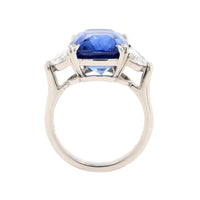 Platinum 3 Stone Cushion Cut Blue Sapphire and Diamond Ring