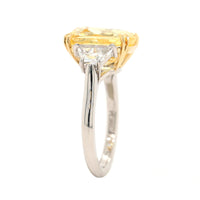 Platinum and 18K Yellow Gold 3 Stone Cushion Cut Yellow Sapphire and Diamond Ring