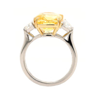 Platinum and 18K Yellow Gold 3 Stone Cushion Cut Yellow Sapphire and Diamond Ring
