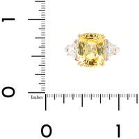 Platinum and 18K Yellow Gold 3 Stone Cushion Cut Yellow Sapphire and Diamond Ring
