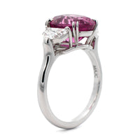 Platinum 3 Stone Oval Pink Sapphire and Diamond Ring