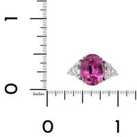 Platinum 3 Stone Oval Pink Sapphire and Diamond Ring