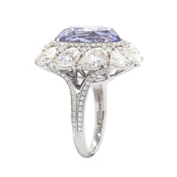 Platinum Oval Lavender Sapphire and Diamond Halo Ring