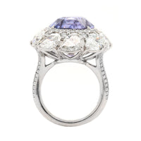 Platinum Oval Lavender Sapphire and Diamond Halo Ring