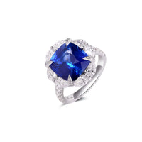 18K White Gold Cushion Cut Blue Sapphire and Diamond Ring
