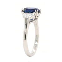 Platinum 3 Stone Oval Blue Sapphire and Diamond Ring