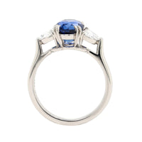 Platinum 3 Stone Oval Blue Sapphire and Diamond Ring