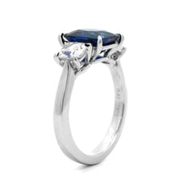Platinum Three Stone Cushion Cut Sapphire and Diamond Ring