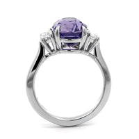Platinum 3 Stone Oval Purple Sapphire and Cadillac Diamond Ring