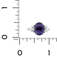 Platinum 3 Stone Oval Purple Sapphire and Cadillac Diamond Ring