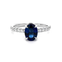 18K White Gold Oval Blue Sapphire and Hidden Diamond Ring
