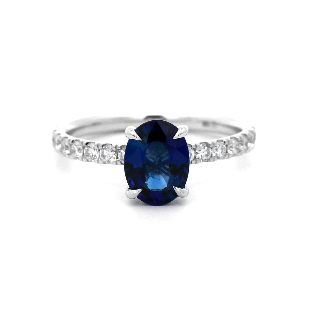 18K White Gold Oval Blue Sapphire and Hidden Diamond Ring