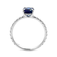 18K White Gold Oval Blue Sapphire and Hidden Diamond Ring