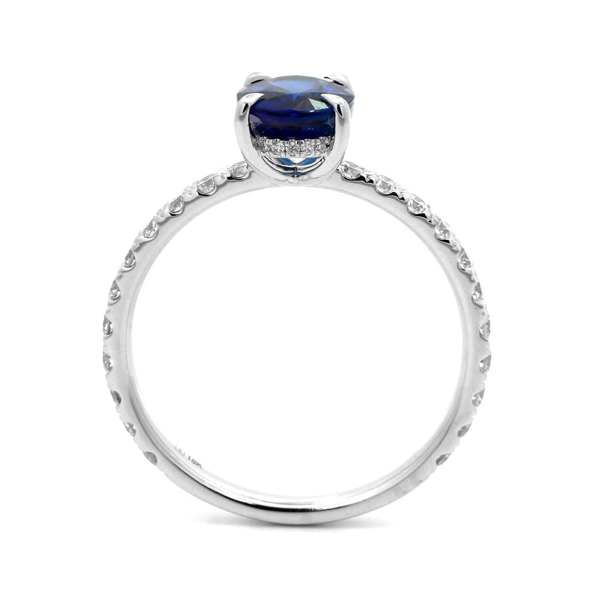 18K White Gold Oval Blue Sapphire and Hidden Diamond Ring