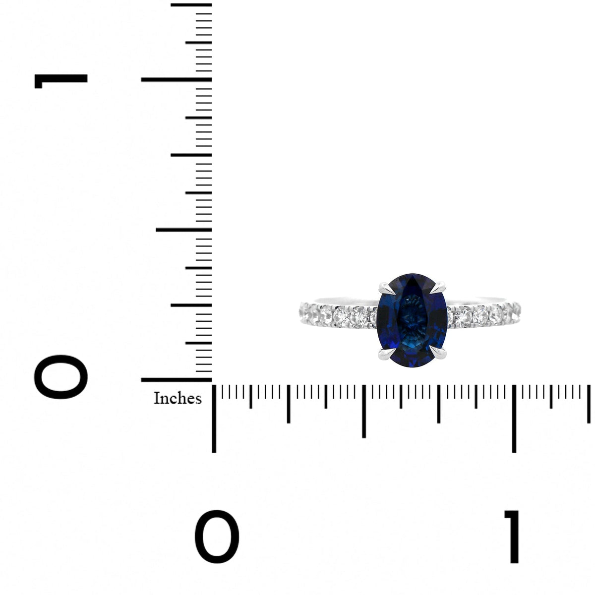 18K White Gold Oval Blue Sapphire and Hidden Diamond Ring