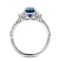 18K White Gold Three Stone Oval Blue Sapphire and Diamond Ring