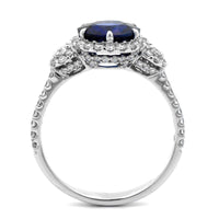18K White Gold Three Stone Round Blue Sapphire and Diamond Ring