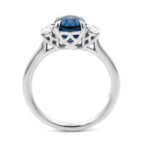 18K White Gold Three Stone Round Oval Sapphire and Diamond Ring