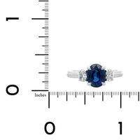 18K White Gold Three Stone Round Oval Sapphire and Diamond Ring