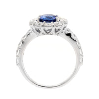 18K White Gold Round Sapphire and Diamond Halo Ring